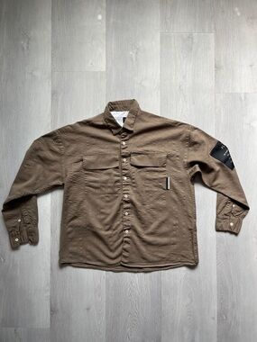 THE PLACE LOW BRAND MUSHROOM BROWN SHIRT WOOL BOXY BUTTON MENS 3 LARGE